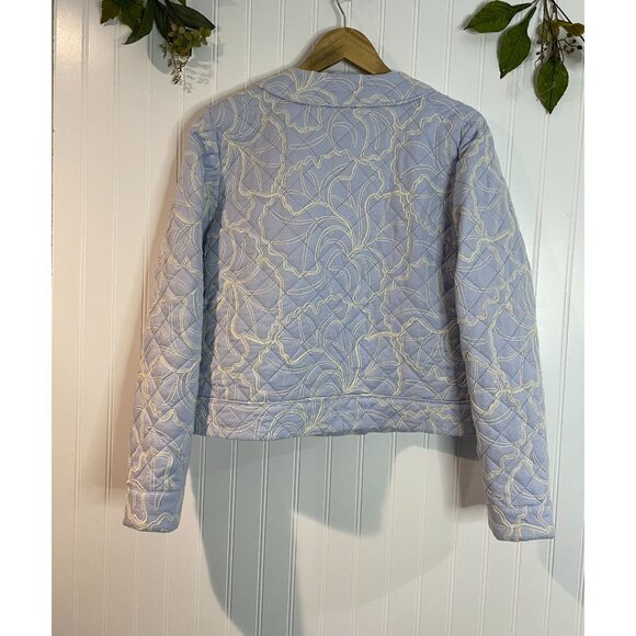 Bagatelle New York Quilted Light Blue Jacket With Embroidered Floral Size Medium - Picture 2 of 9